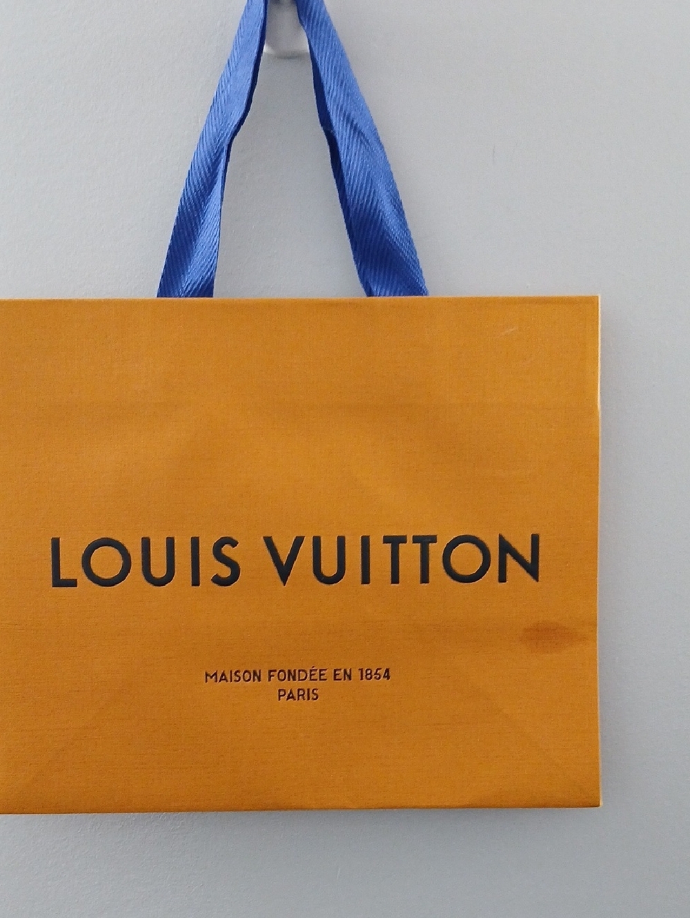 Louis Vuitton Orange Shopping Bag with Blue Ribbon Handles